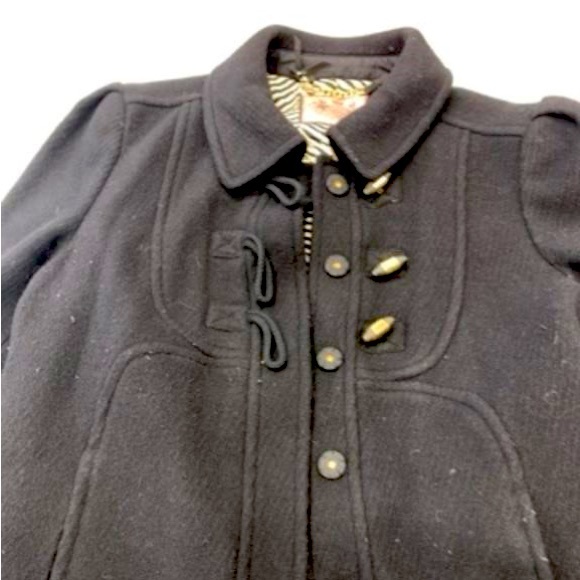 Juicy Couture Black Wool Toggle Peacoat Sz Lg - Picture 2 of 4